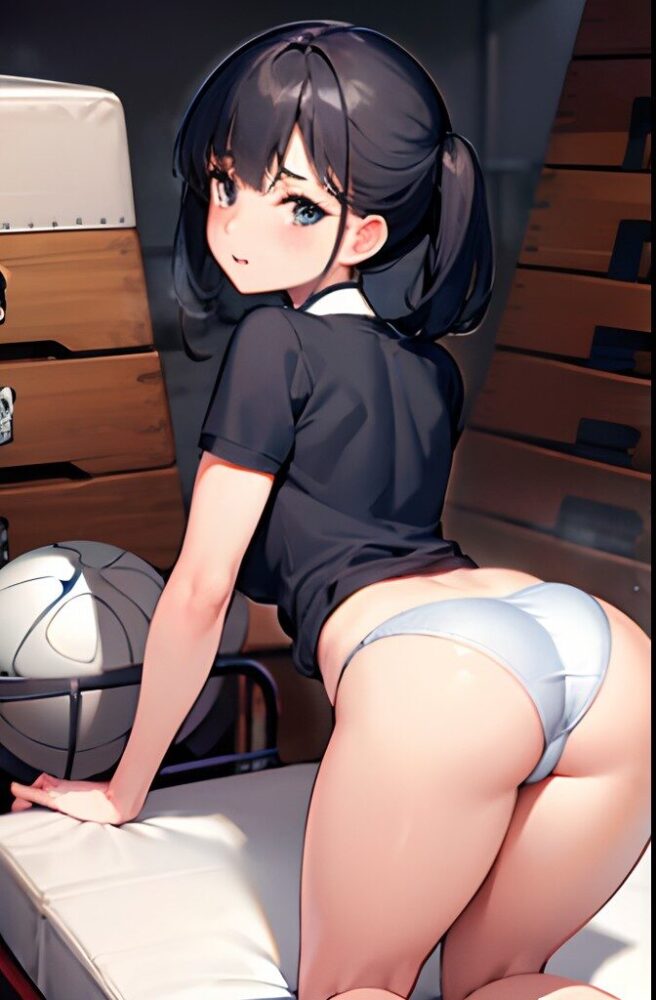体育倉庫で体操服を脱ぎ出している美少女