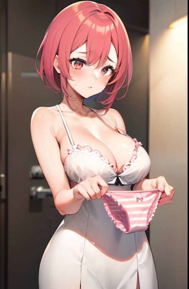 脱いだパンティーを恥ずかしながら見せてくれる巨乳美少女