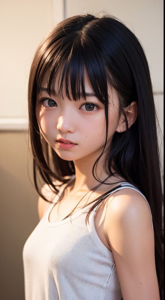 白タンクトップの貧乳美少女