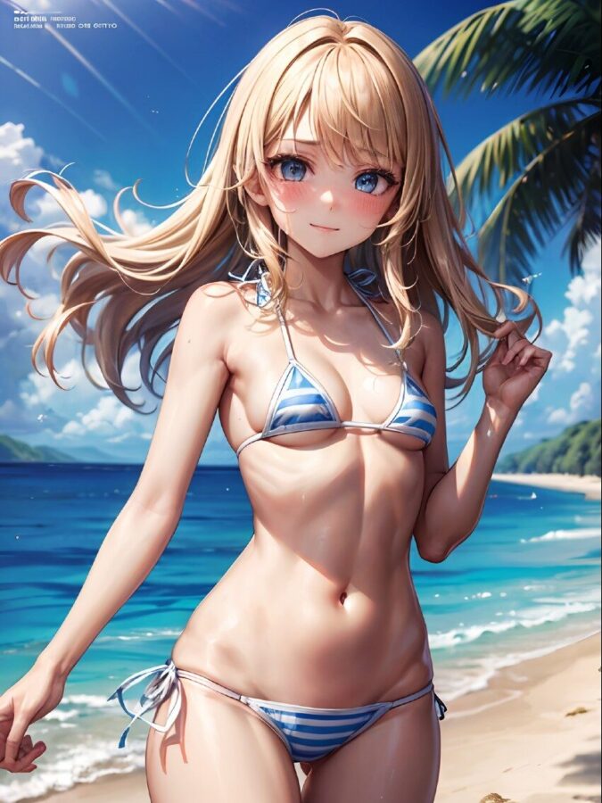 ボーダーマイクロビキニの金髪美少女