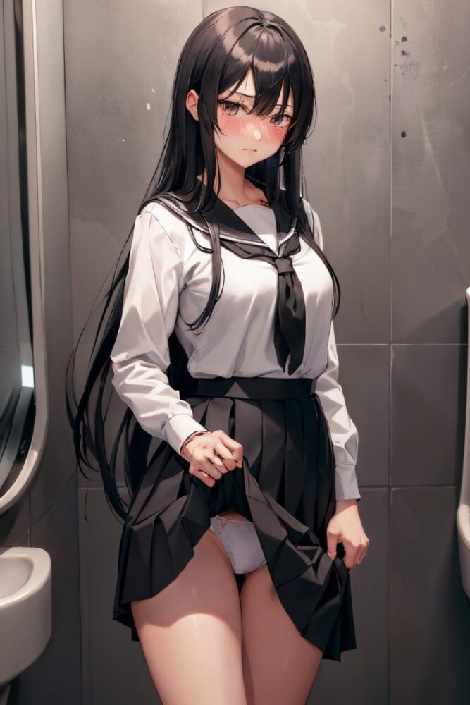 トイレでスカートを持ち上げてパンツをチラッと見せてくれる女子高生