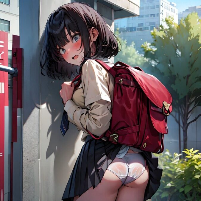 スカートがリュックに巻き込まれてパンツが丸見えだった女子高生