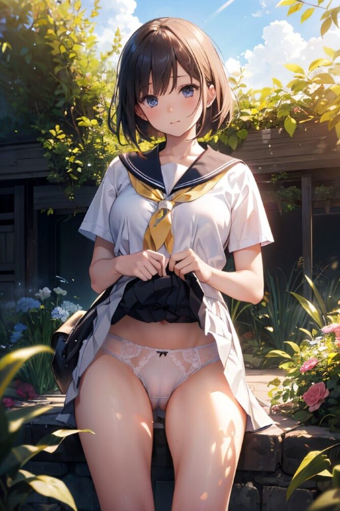 制服姿でスカートを持ち上げてスケスケなパンツを見せてくれるパイパン女子高生