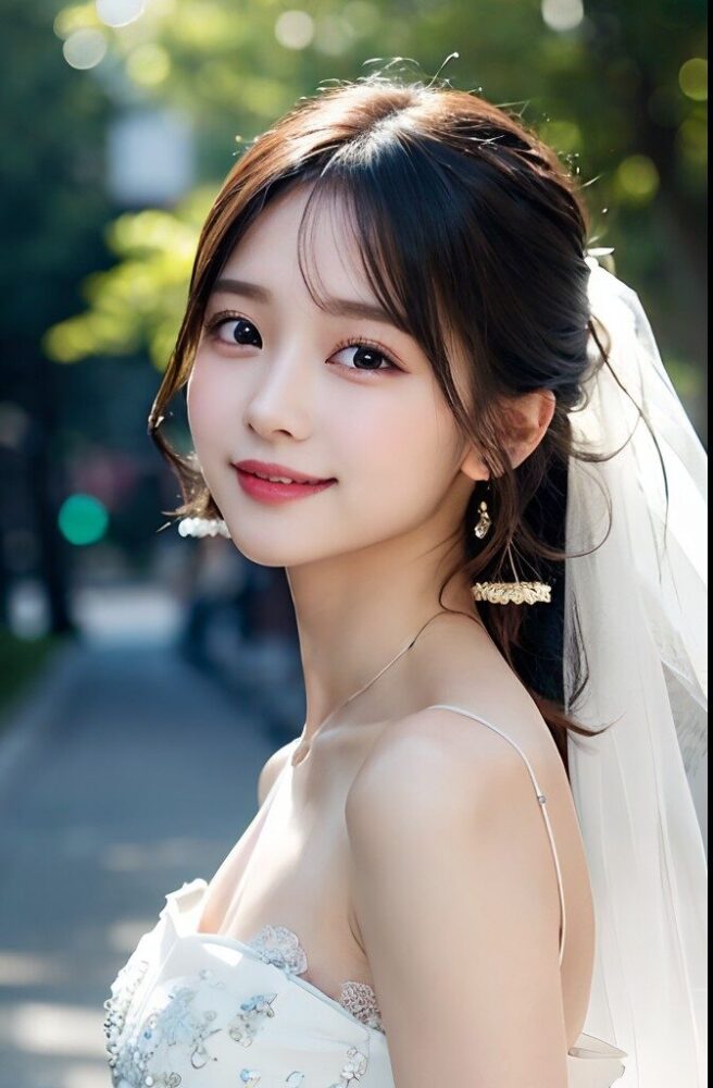 セクシーなウェディングドレスを着た美女