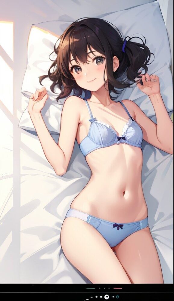下着姿でベッドに横たわる初々しい美少女