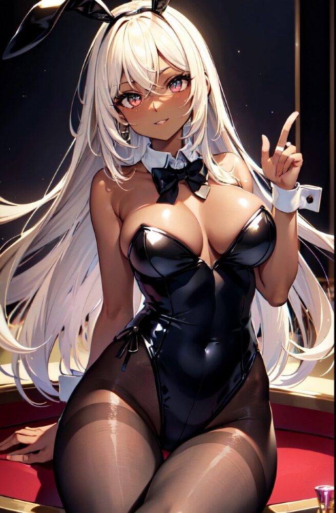 褐色肌の巨乳バニーガール