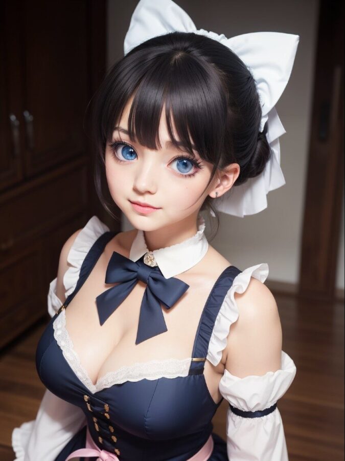 青い瞳のセクシー巨乳メイド
