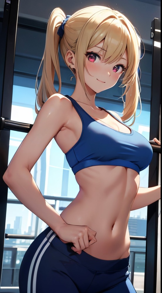 トレーニングウェアの金髪ツインテール美少女