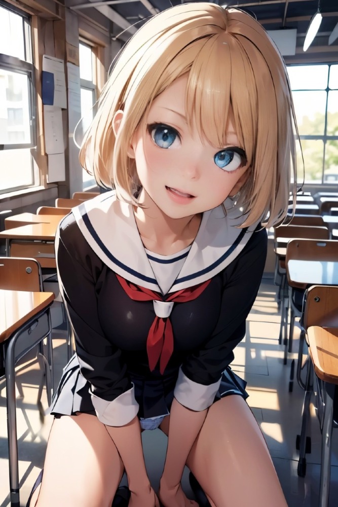 金髪女子高生の制服パンチラ