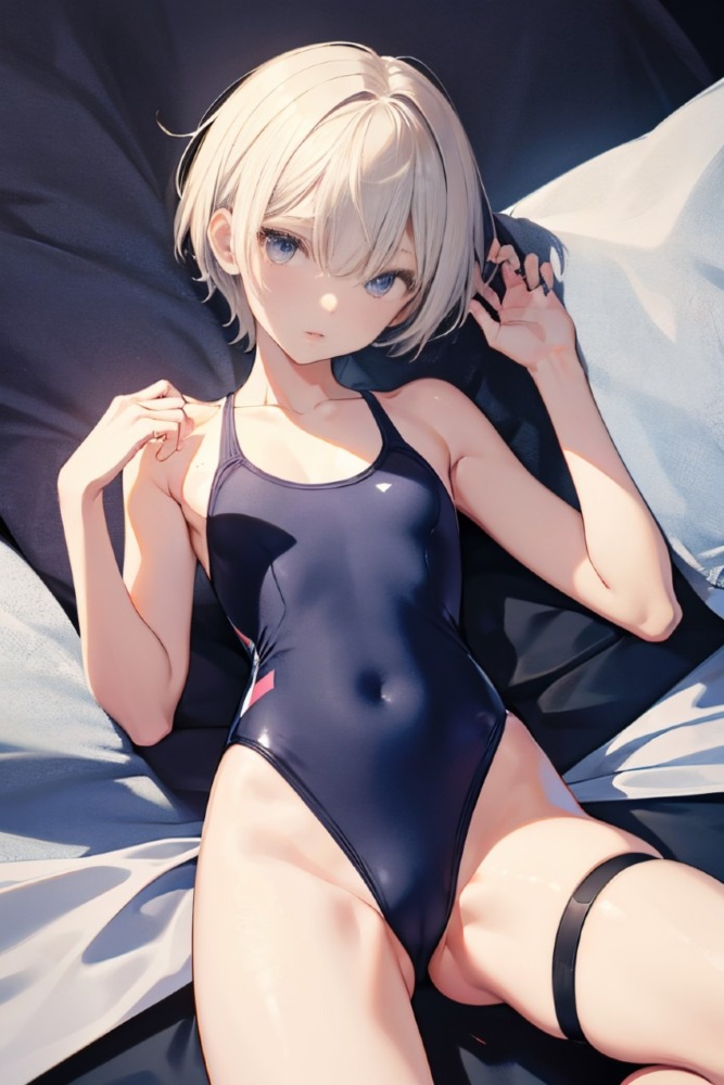 ショートヘアのスクール水着貧乳美少女