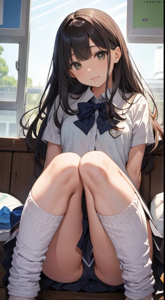 ルーズソックス制服女子高生のしゃがみパンチラ