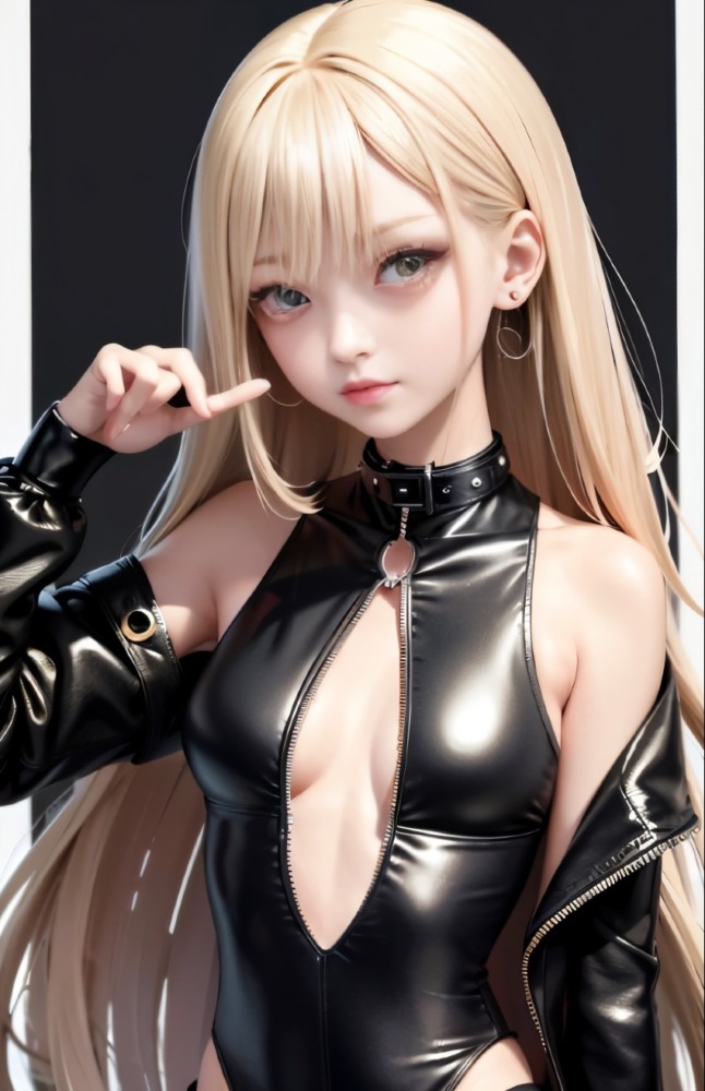 レザーボンテージの金髪美少女