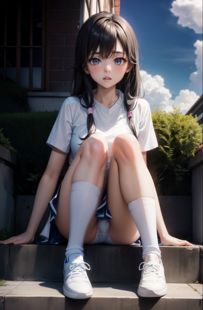美少女の階段座りパンチラ