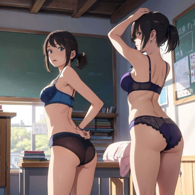 教室で着替え中の女子高生たち