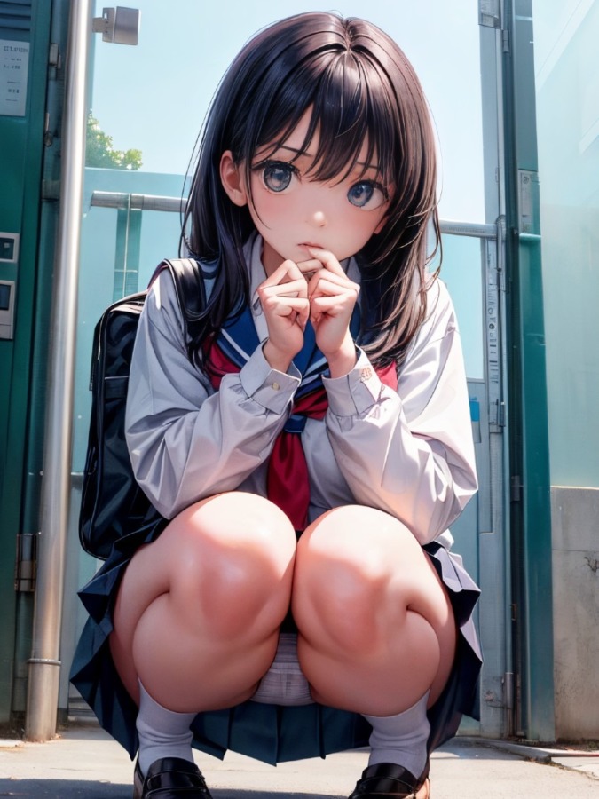セーラー服女子高生のしゃがみパンチラ