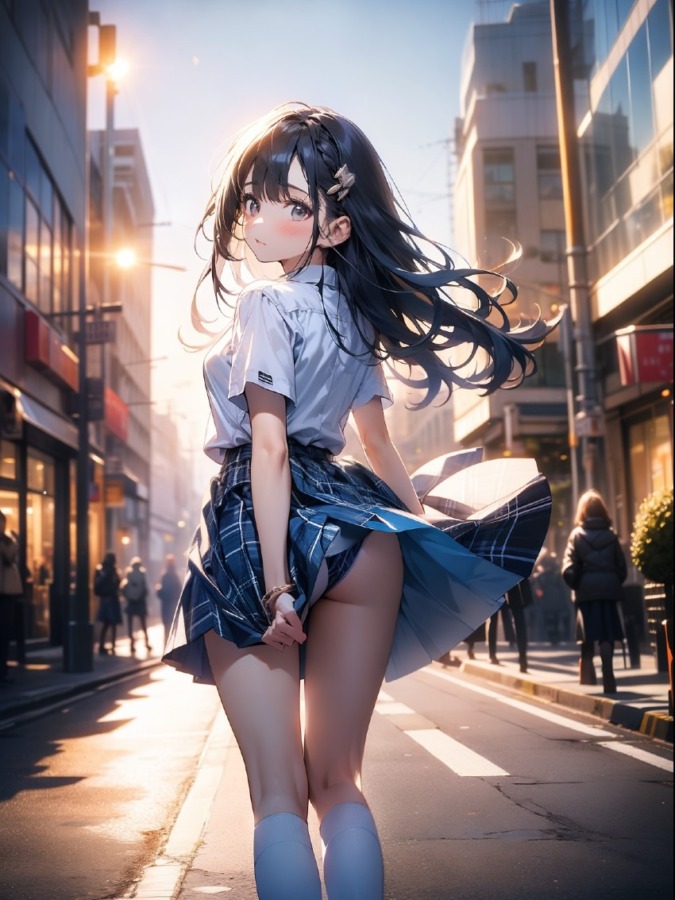 制服美少女のスカートがひらり、振り返りパンチラ