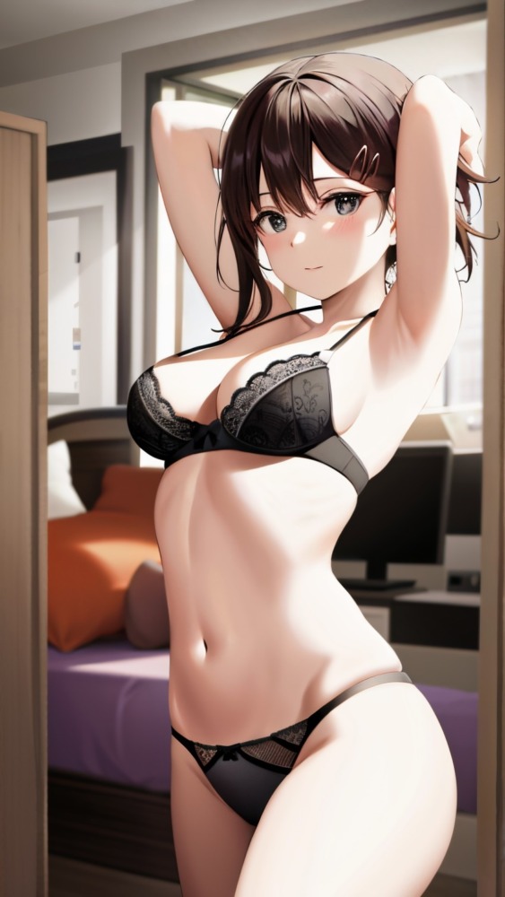 部屋で下着姿になって自撮りをする美少女