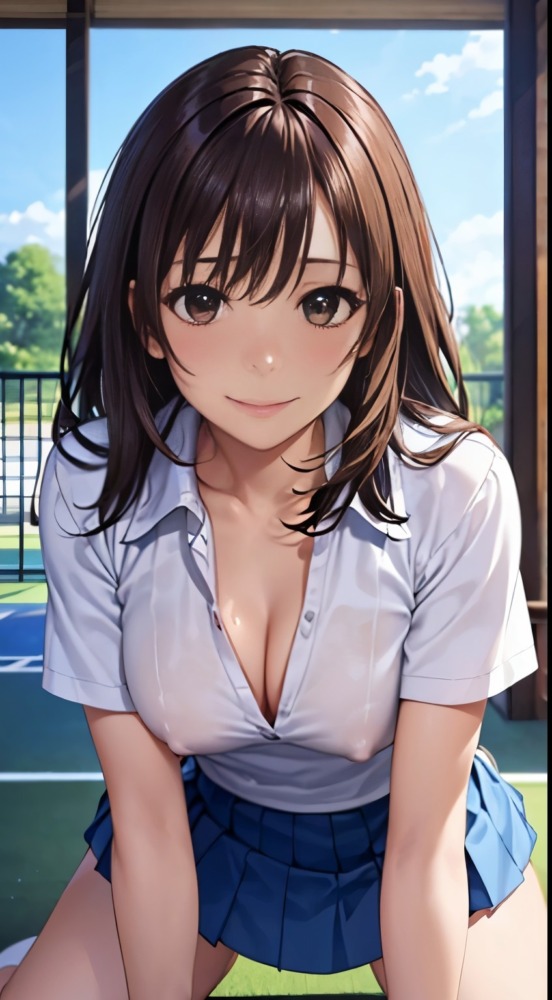 ノーブラで乳首が透けてみえる巨乳女子高生