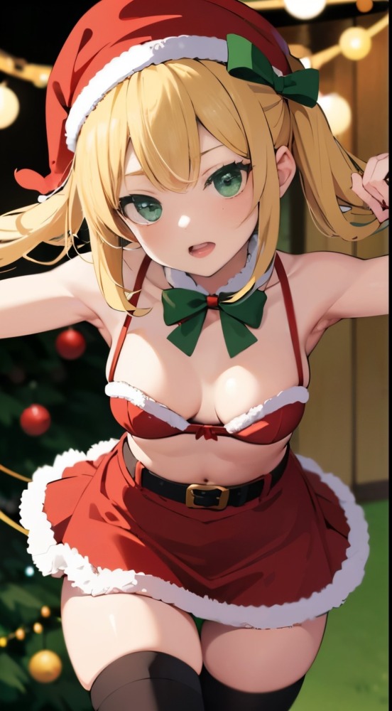 セクシーサンタクロースコスプレの金髪美少女