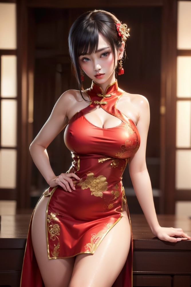 爆乳チャイナドレス美女