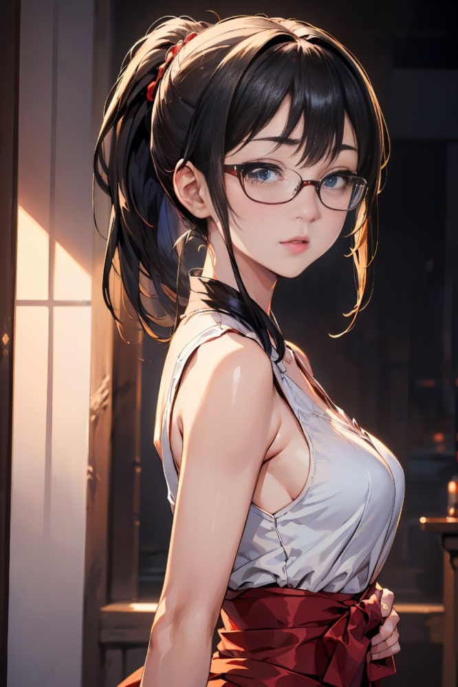 クールな眼鏡美少女の横乳