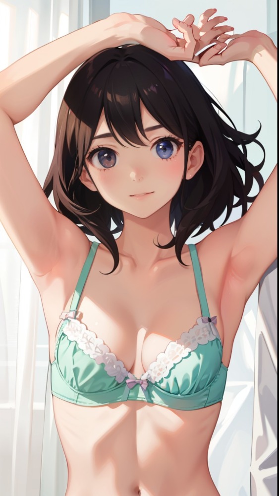 淡い緑の下着が可愛らしい美少女