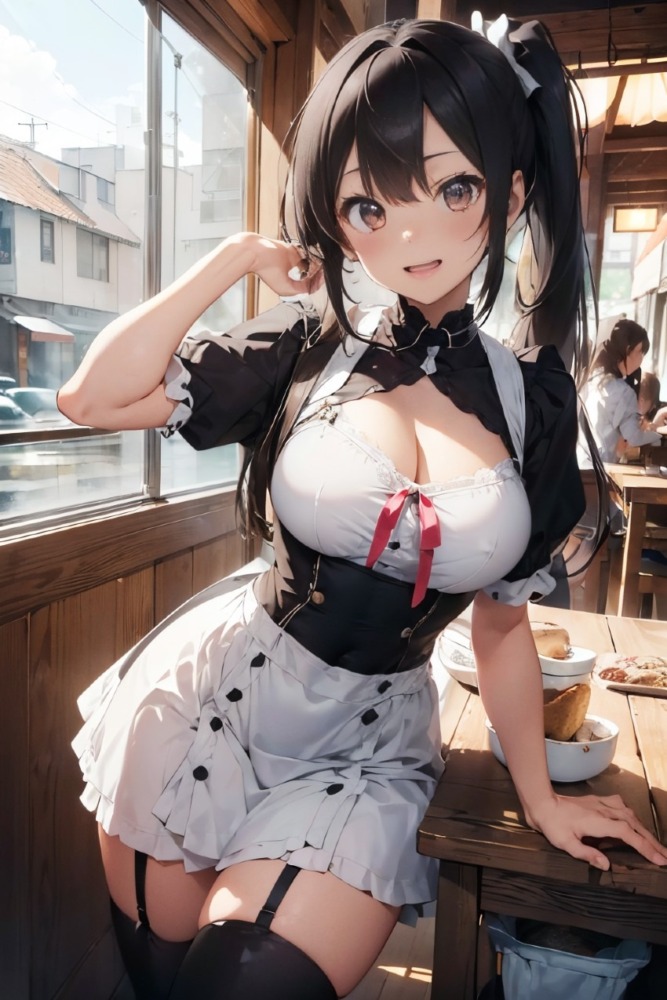 胸の谷間がセクシーな巨乳美少女メイド