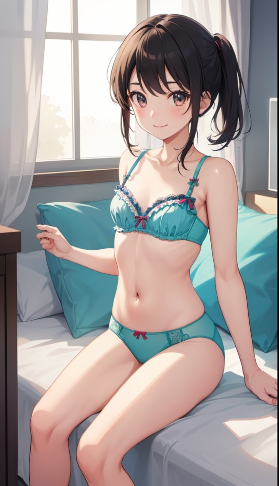爽やかなライトグリーンの下着の美少女