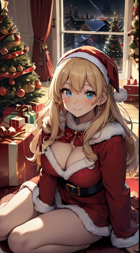 サンタクロースコスプレの巨乳金髪美少女
