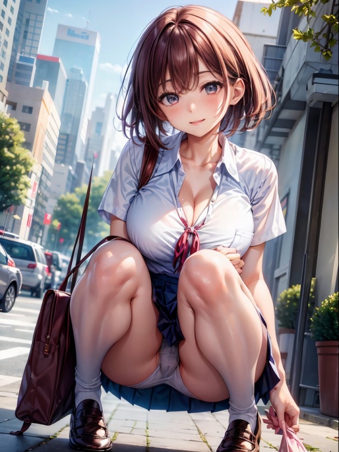 巨乳女子高生のパイチラ&パンチラ