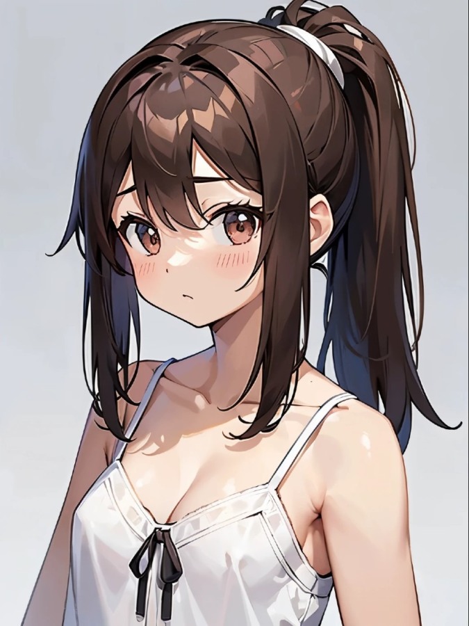 キャミソールのポニーテール貧乳美少女