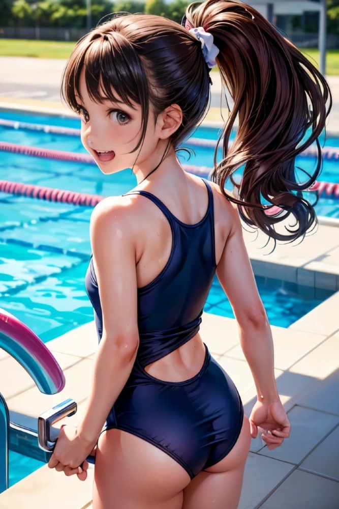 スクール水着を着たポニーテール女子中学生