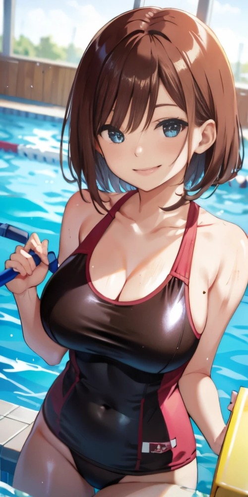 巨乳の競泳水着美少女