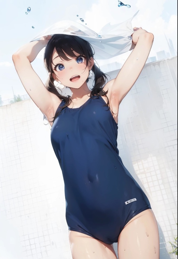 スクール水着からワレメが浮き出てる女子中学生
