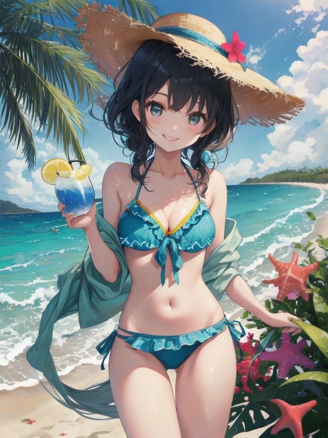 南国のビーチでバカンス中の美少女