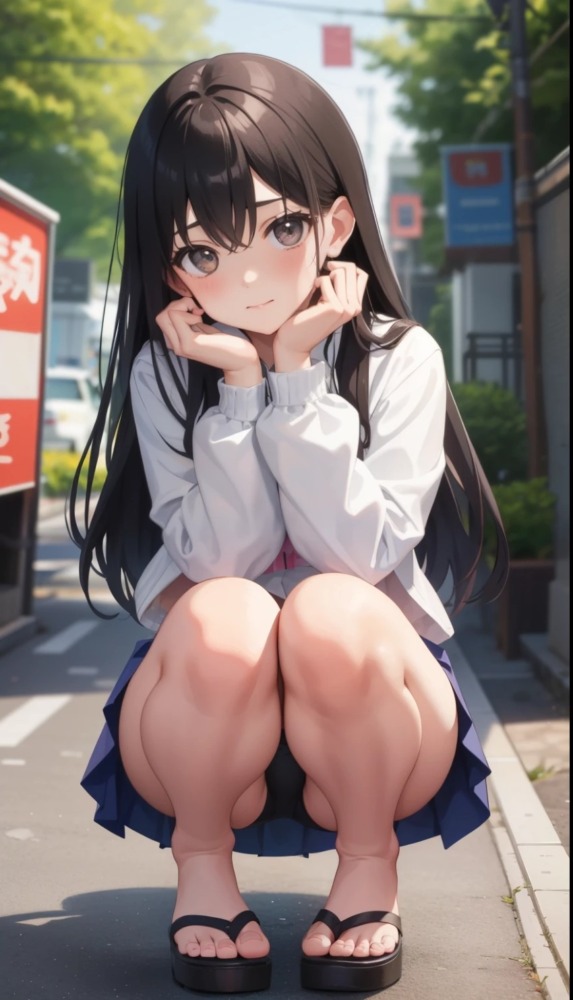 清楚系黒髪女子高生のしゃがみパンチラ