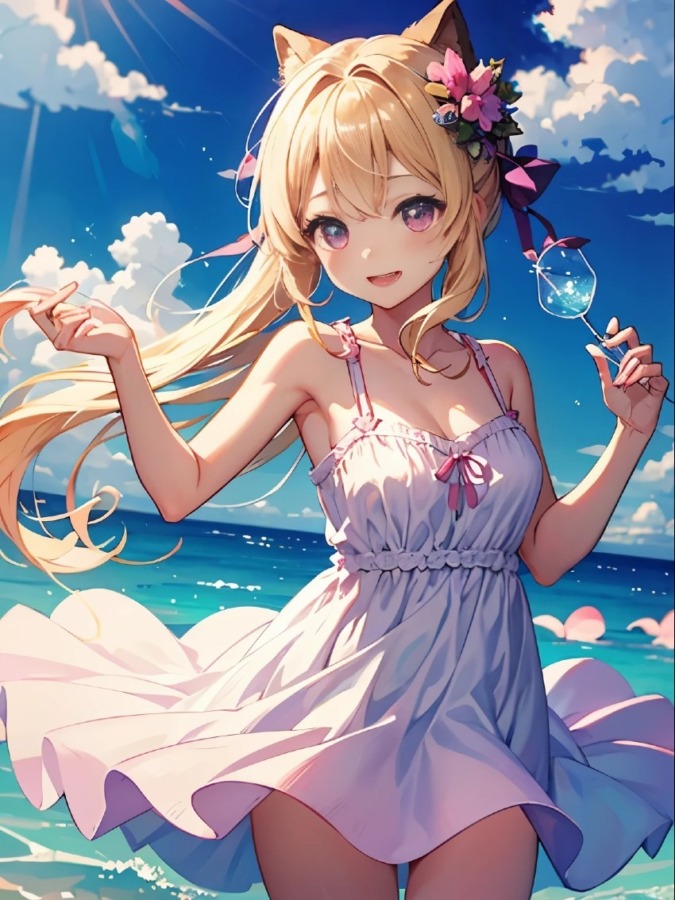 サマードレス姿の猫耳美少女