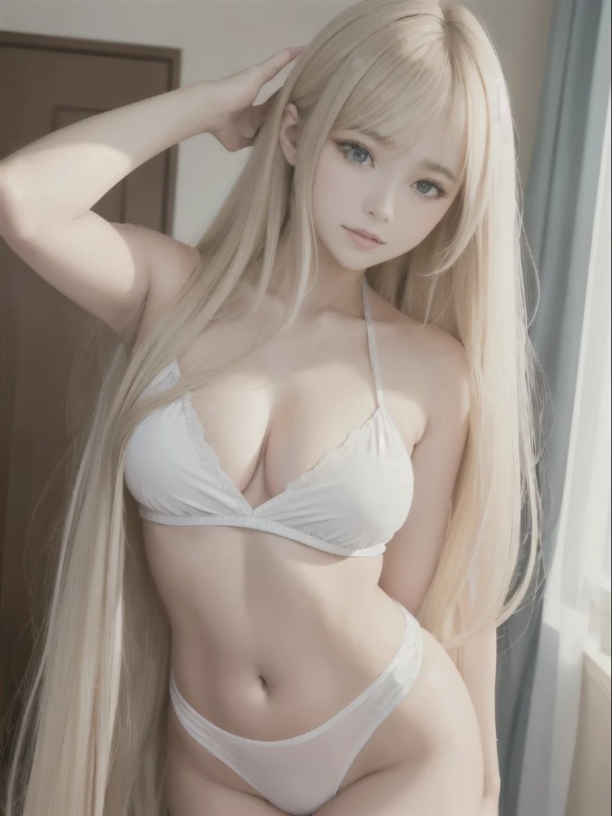 巨乳金髪美少女の白ビキニグラビア