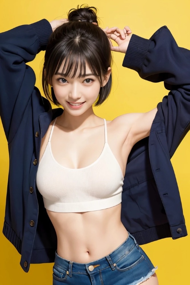 ショートパンツにタンクトップの健康的な美少女