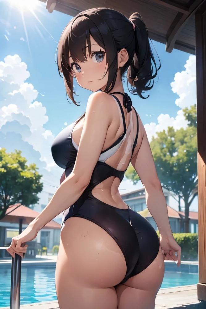 競泳水着のムチムチ女子高生