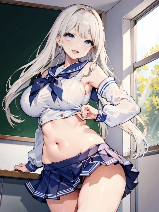 セクシー制服巨乳女子高生のローアングルパンチラ