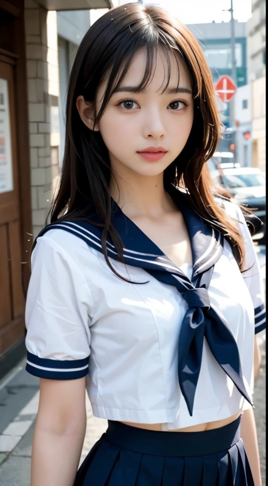 セーラー服のへそ出し女子高生