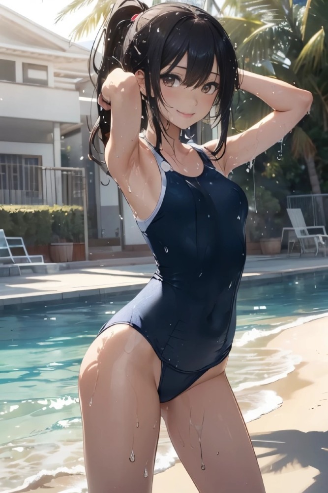 スクール水着のポニーテール女子高生
