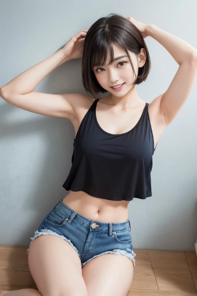 黒いタンクトップの美女