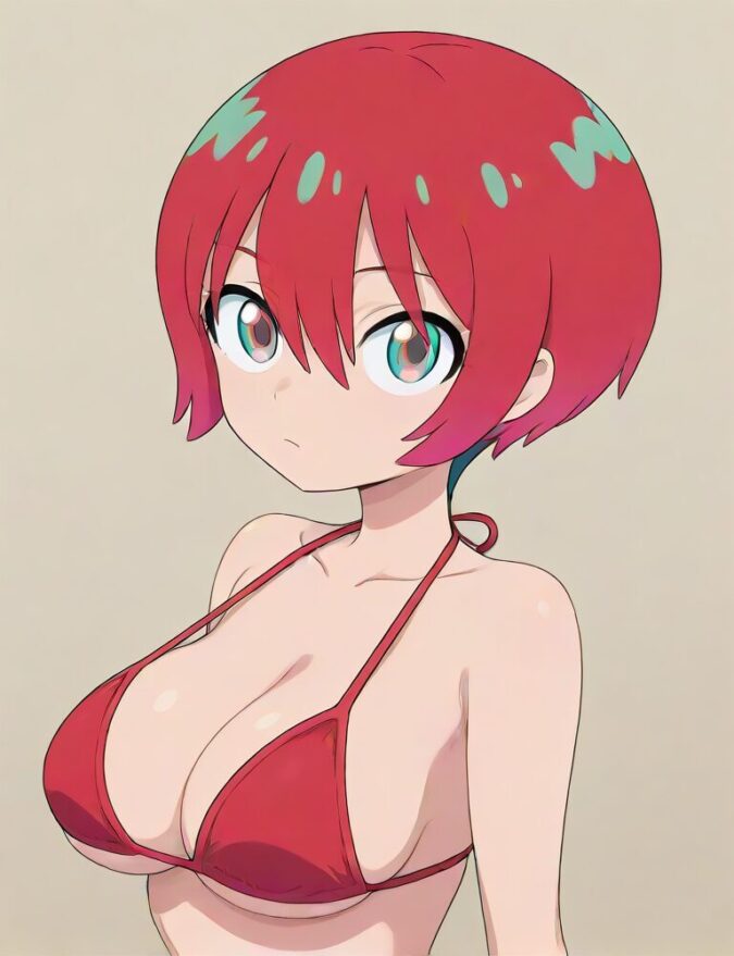 赤いビキニ姿のマチュ