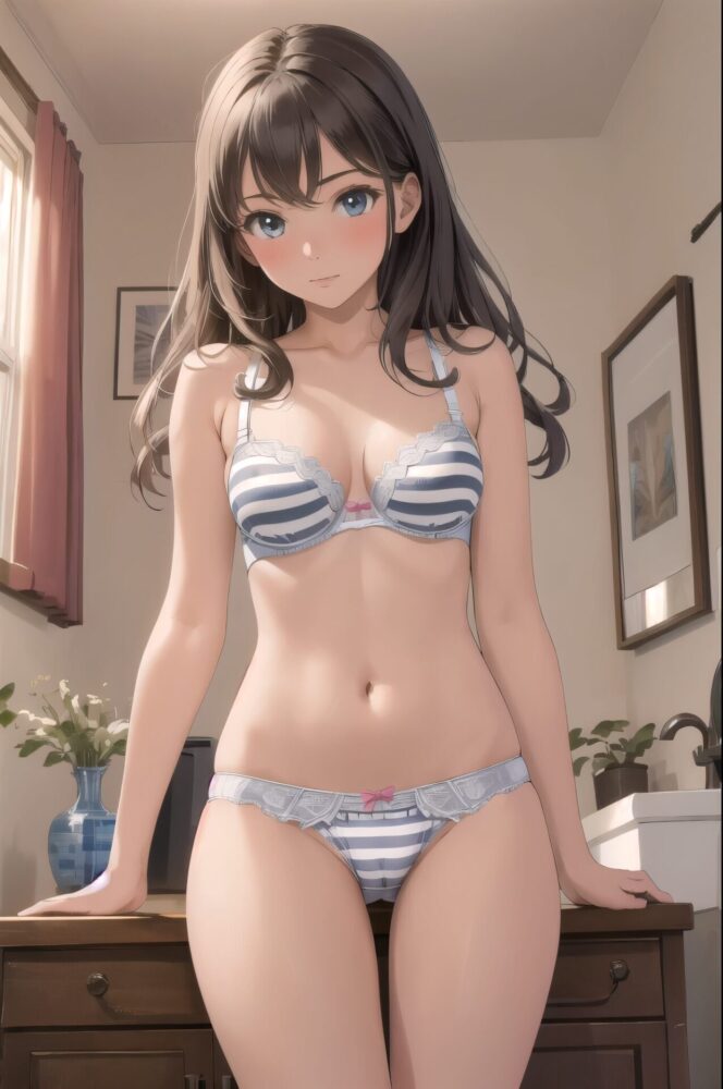 縞パン縞ブラの美少女