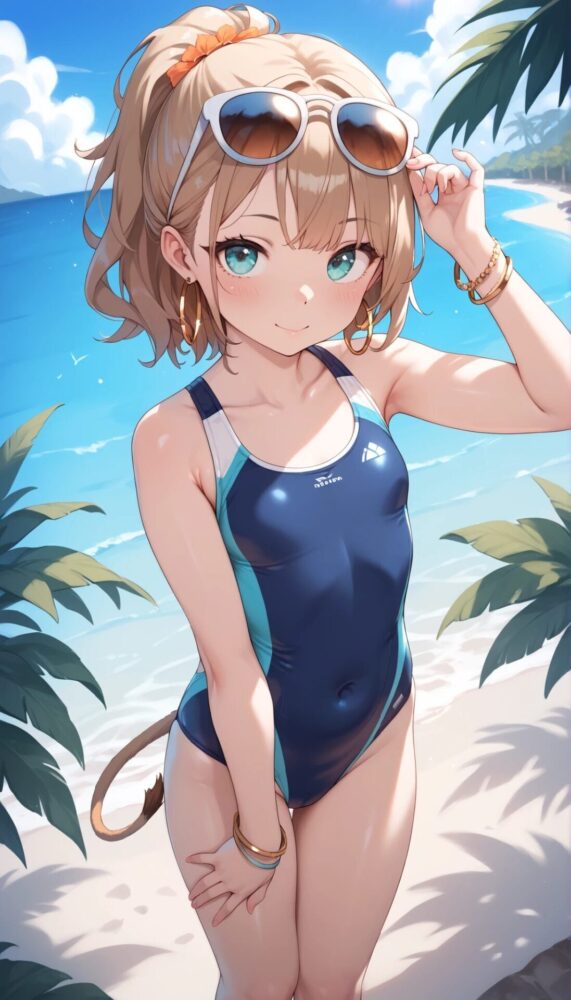 スクール水着の金髪貧乳女子小学生