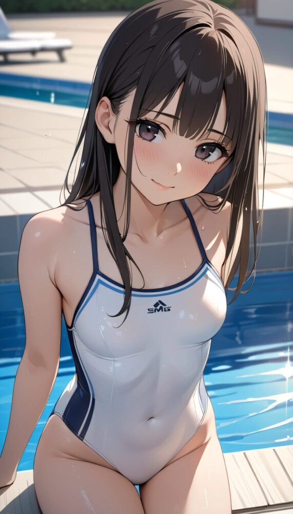 白い競泳水着を着た美少女