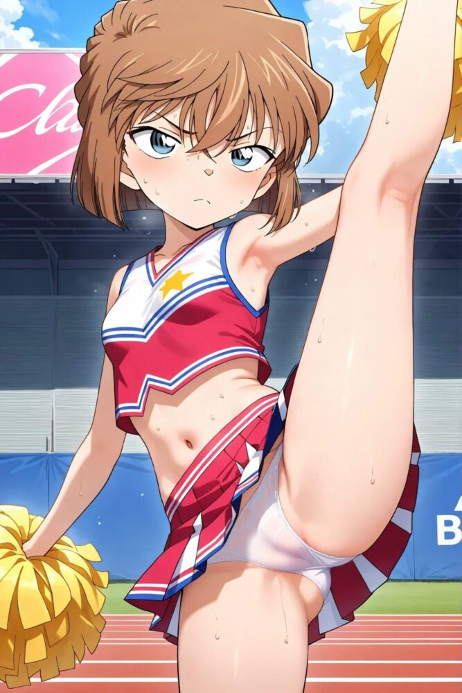チアガールコスチュームの透けマンコに恥ずかしがる灰原哀
