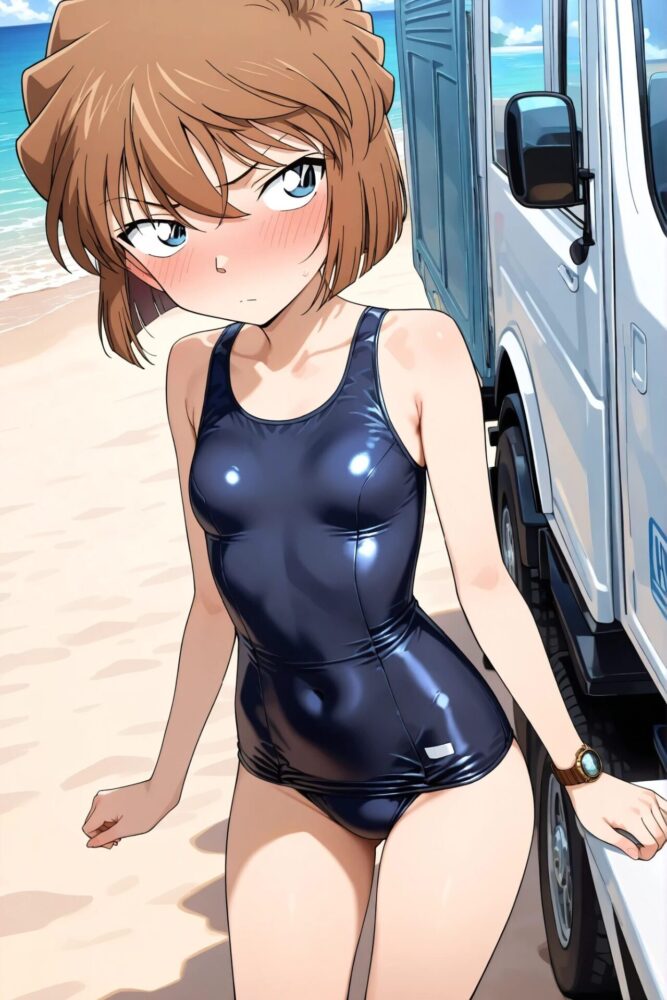 スクール水着に恥ずかしがる灰原哀(名探偵コナン)